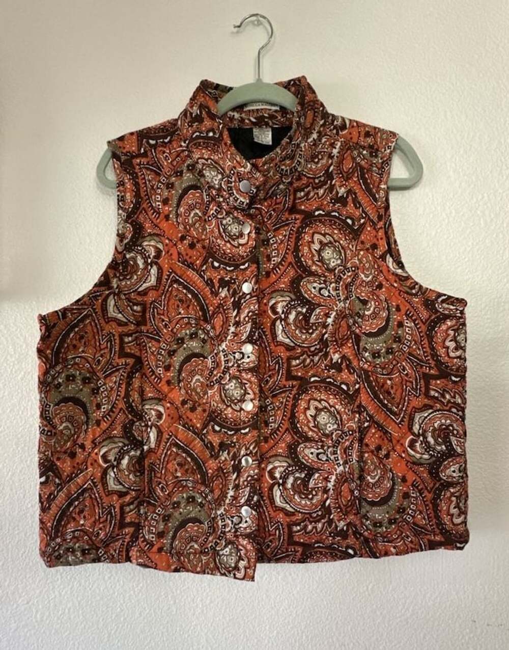 Rebecca Malone Orange Brown Paisley Quilted Cotton Vest Size L